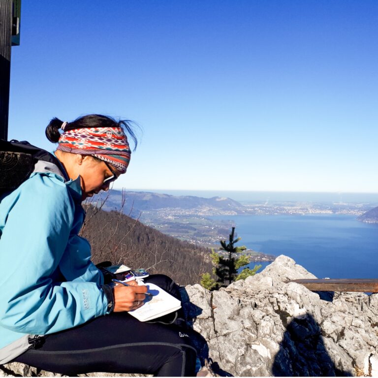 Sketching on the top of a mountain